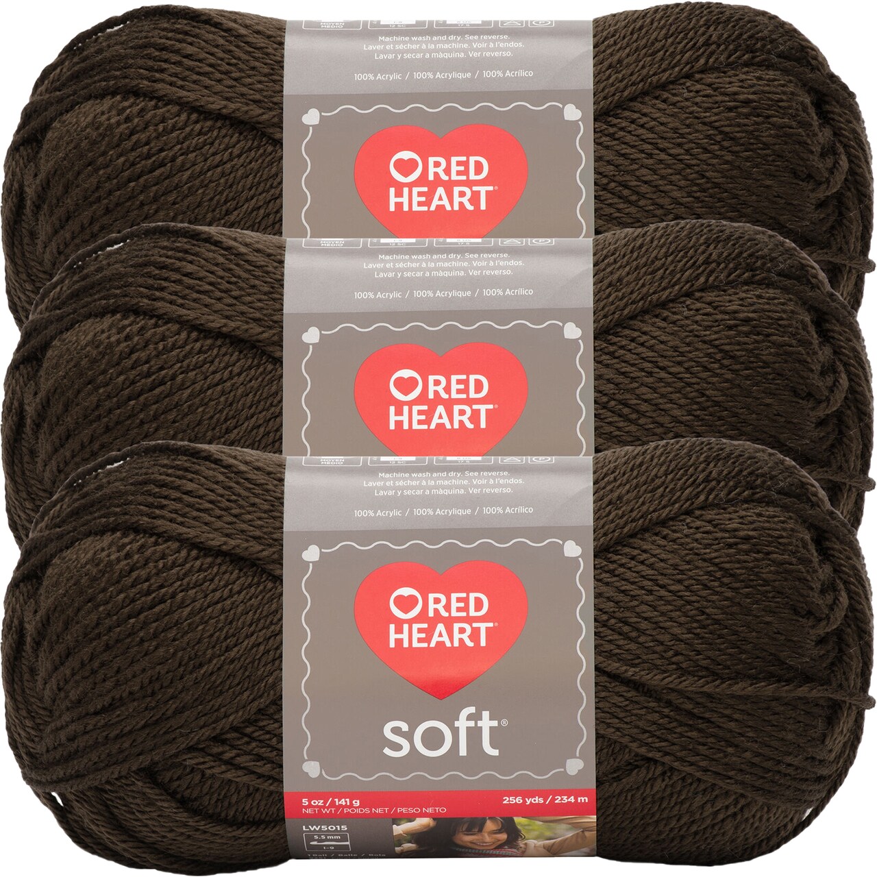 Red Heart Soft Chocolate Yarn - 3 Pack of 141g/5oz - Acrylic - 4 Medium (Worsted) - 256 Yards - Knitting/Crochet